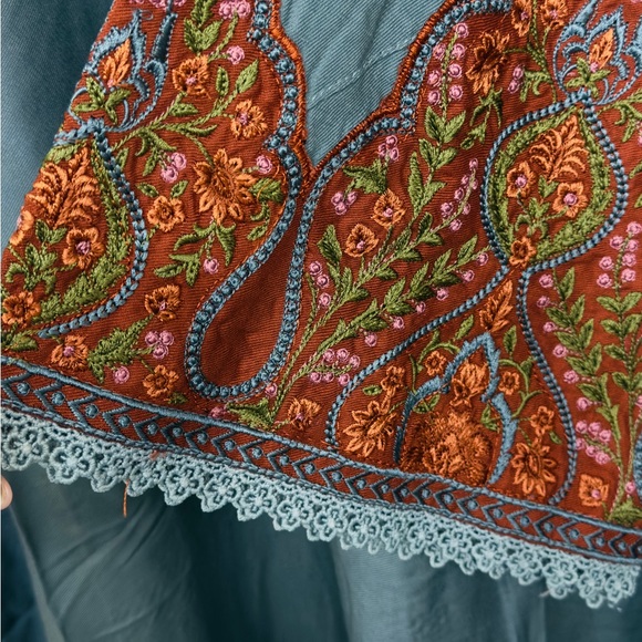 Teal and Purple Embroidered Salwaar Kameez and woolen shawl in size 24” - Picture 8 of 13
